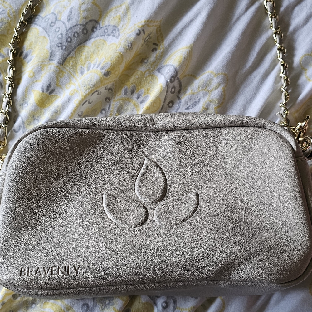 Taupe Leather Crossbody Bag with Gold Chain